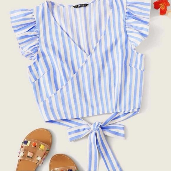 Wrap top ruffle arm holes striped crop - Picture 4 of 4